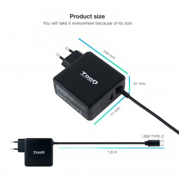 Cargador TOOQ 65W USB-C PD...